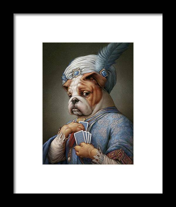 Bulldog Framed Print featuring the pastel Pokerdog Bulldog by Kurt Wenner