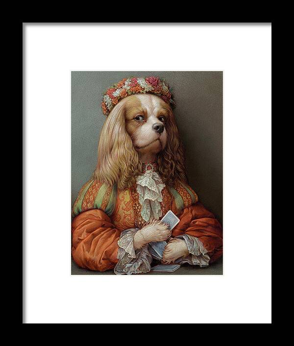 Cavalier Framed Print featuring the pastel Pokerdog Cavalier by Kurt Wenner