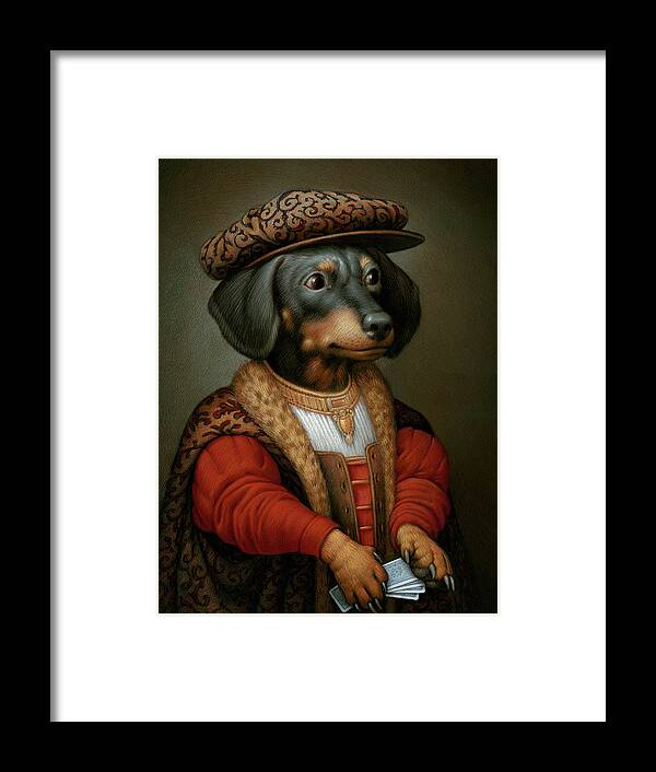 Dachshund Framed Print featuring the pastel Pokerdog Dachshund by Kurt Wenner