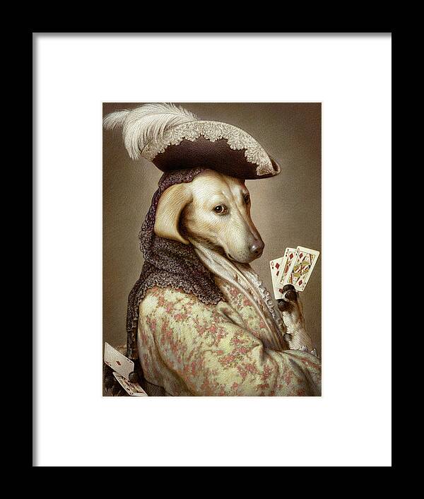 Greyhound Framed Print featuring the pastel Pokerdog Greyhound by Kurt Wenner