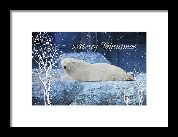 Christmas Framed Print featuring the mixed media Polar Bear Christmas Greeting by Elaine Manley