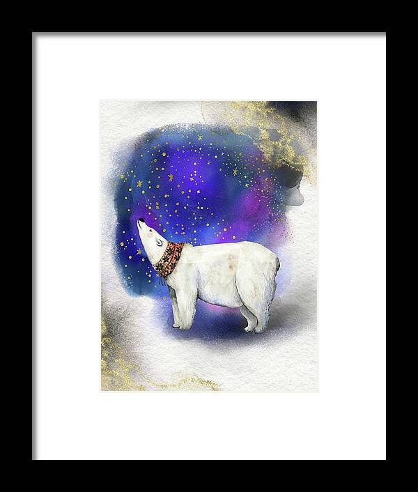 Polar Bear Framed Print featuring the painting Polar Bear With Golden Stars by Garden Of Delights