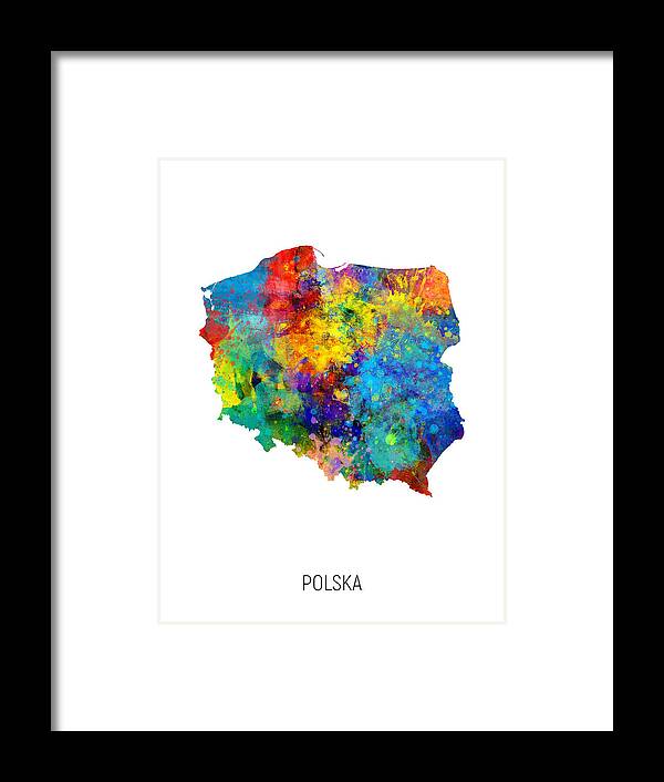 Polska Framed Print featuring the digital art Polska Watercolor Map by Michael Tompsett