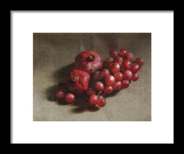 Still Life Framed Print featuring the photograph Poms and Grapes by Kandy Hurley