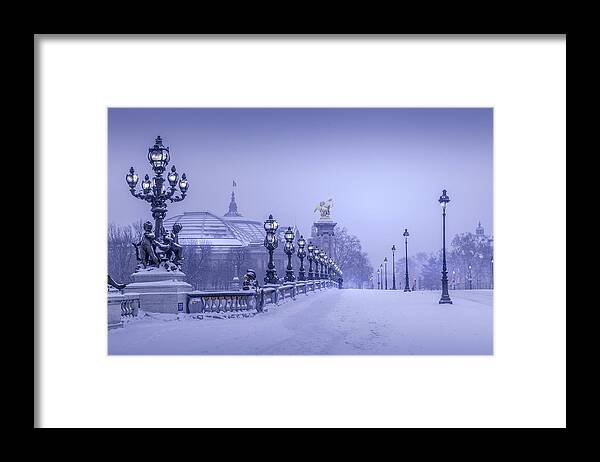 Alexander Iii Framed Print featuring the photograph Pont Alexandre III Under Snow by Serge Ramelli