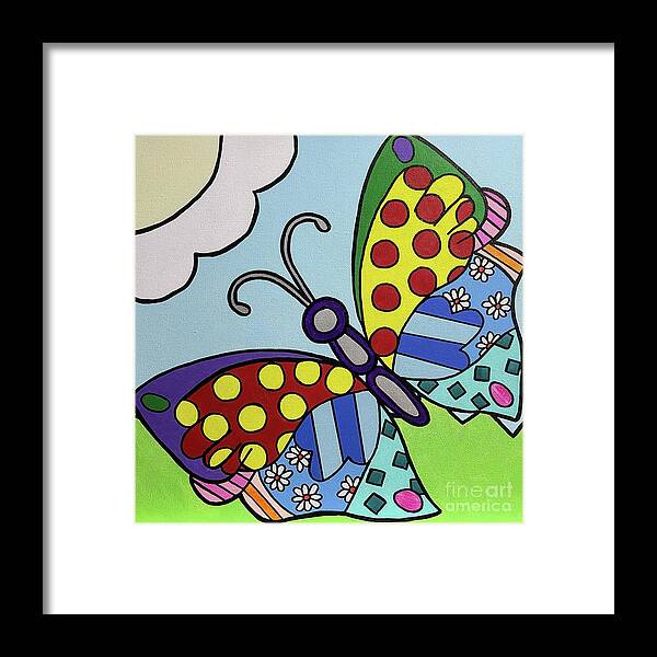 Butterfly Framed Print featuring the painting Just Flying By by Elena Pratt
