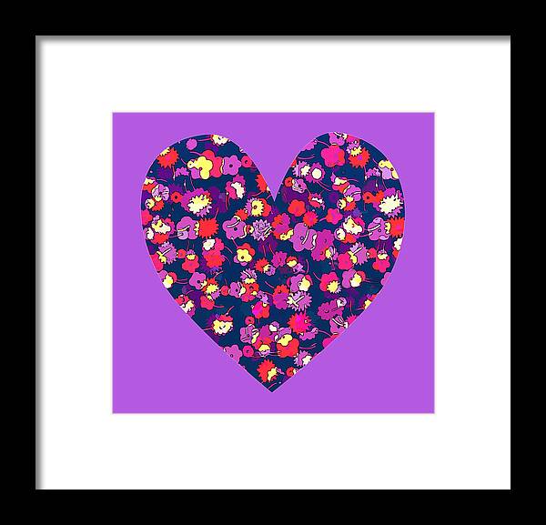Heart Framed Print featuring the digital art Pop Art Purple Floral Heart by Gaby Ethington