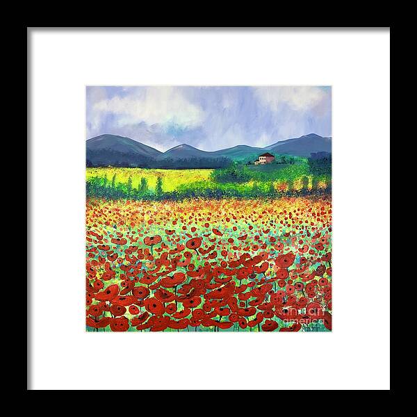 Poppies Framed Print featuring the painting Poppies in Tuscany by Stacey Zimmerman