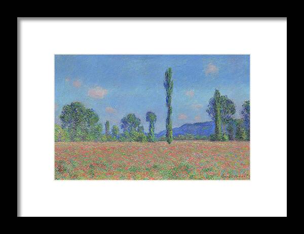 Claude Monet Framed Print featuring the painting Poppy Field -Giverny-. Claude Monet, French, 1840-1926. by Claude Monet
