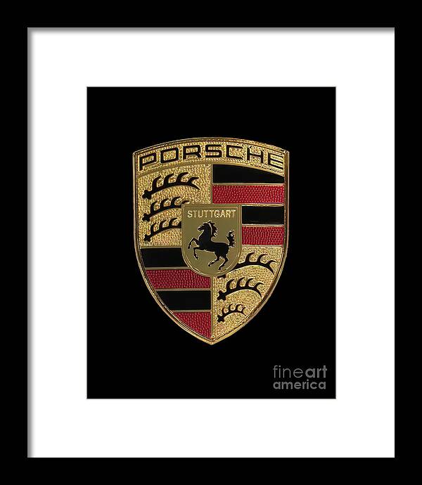 Porsche Framed Print featuring the photograph Porsche Art Badge 16x20 Black by Scott Cameron