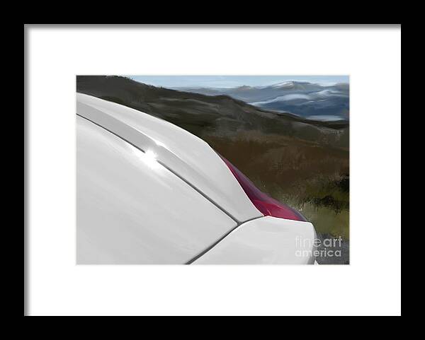 Hand Drawn Framed Print featuring the digital art Porsche Boxster 981 Curves Digital Oil Painting - Polar White by Moospeed Art