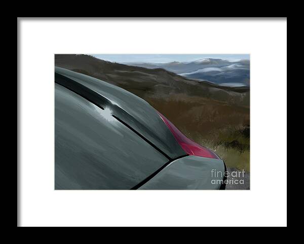 Hand Drawn Framed Print featuring the digital art Porsche Boxster 981 Curves Digital Oil Painting - Schwarz Black by Moospeed Art