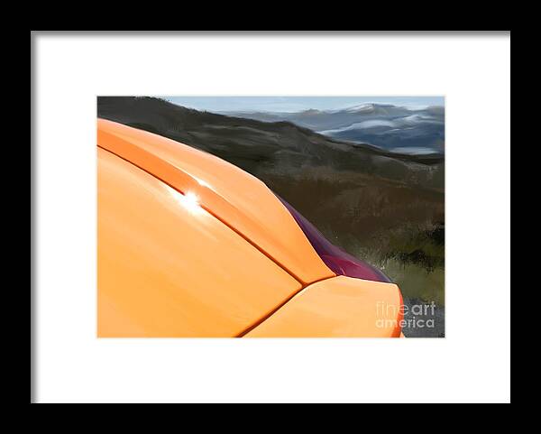Hand Drawn Framed Print featuring the digital art Porsche Boxster 981 Curves Digital Oil Painting - Tangerine Dream Orange by Moospeed Art