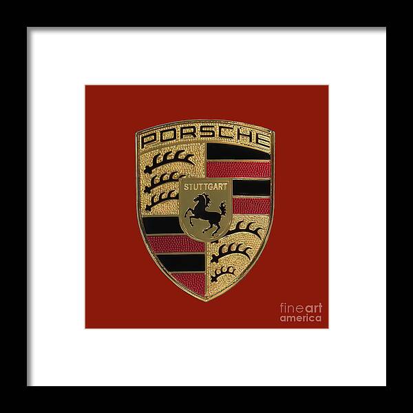  Porsche Framed Print featuring the photograph Porsche Logo - Crimson by Scott Cameron