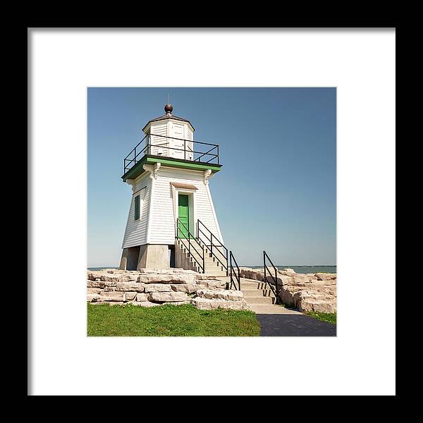 Port Clinton Lighthouse Framed Print featuring the photograph Port Clinton Lighthouse Up Close 1 by Marianne Campolongo