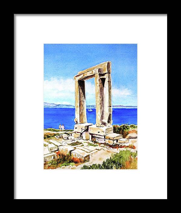 Greece Framed Print featuring the painting Portara Apollo Temple Naxos Greece by Carlin Blahnik CarlinArtWatercolor