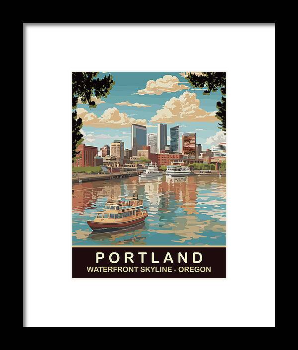 Portland Framed Print featuring the digital art Portland, City Waterfront, OR by Long Shot