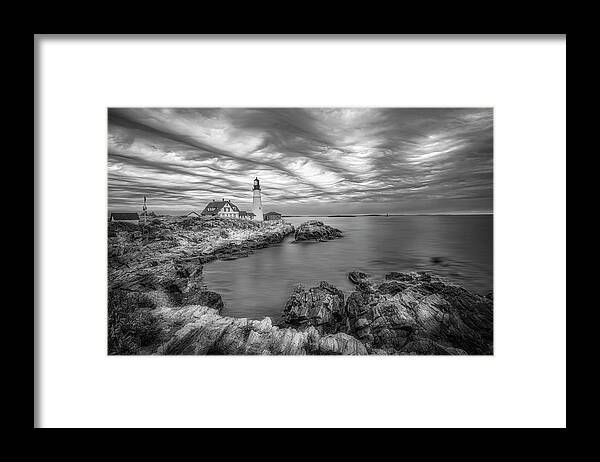 Portland Framed Print featuring the photograph Portland Head Light ME BW by Susan Candelario
