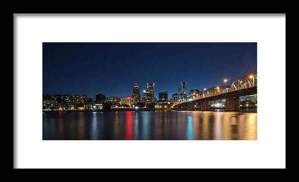 Portland Framed Print featuring the photograph Portland Oregon Nightscape by Don Schwartz