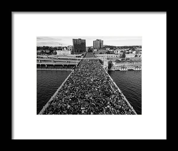 Portland Protest Framed Print featuring the photograph Portland Protest #2 BW by Andrew Wallner