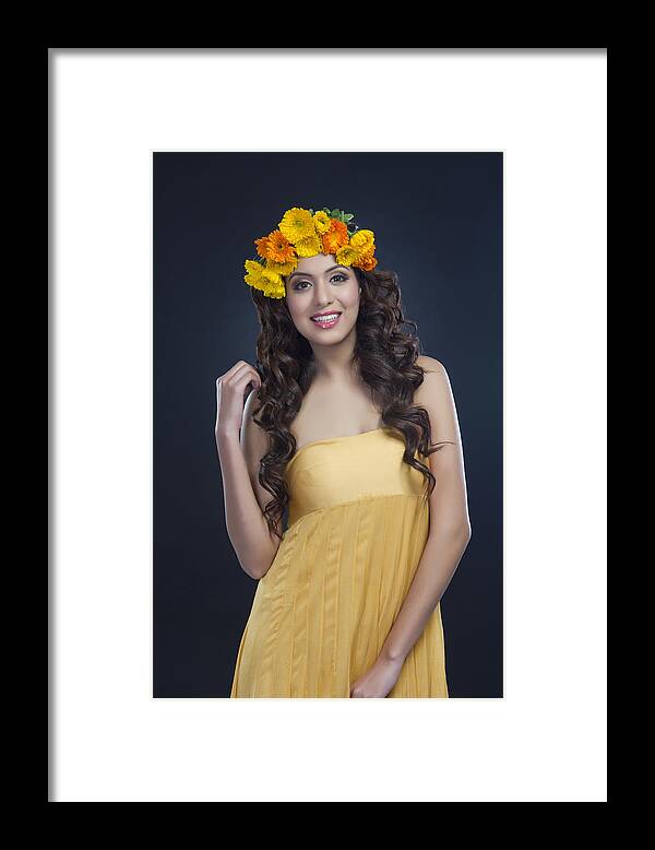 People Framed Print featuring the photograph Portrait of a beautiful woman with flowers in her hair by Sudipta Halder