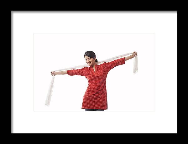 Three Quarter Length Framed Print featuring the photograph Portrait of a housewife by Hemant Mehta