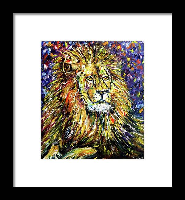 King Lion Painting Framed Print featuring the painting Portrait Of A Lion by Mirek Kuzniar