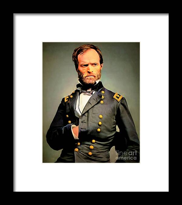 Wingsdomain Framed Print featuring the photograph Portrait of Civil War Union Army General William Sherman Colorized 20210430 v2 by Wingsdomain Art and Photography