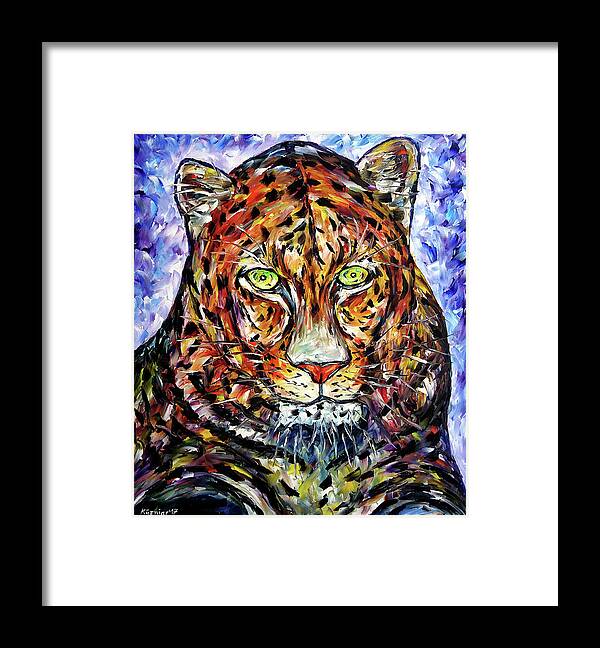 Colorful Leopard Painting Framed Print featuring the painting Portrait Of Leopard by Mirek Kuzniar