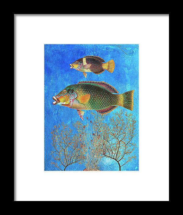 Tropical Fish Framed Print featuring the mixed media Portrait of Two Fish by Lorena Cassady