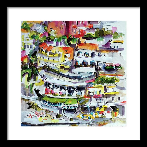 Amalfi Coast Framed Print featuring the painting Abstract Positano Houses Italy Travel by Ginette Callaway