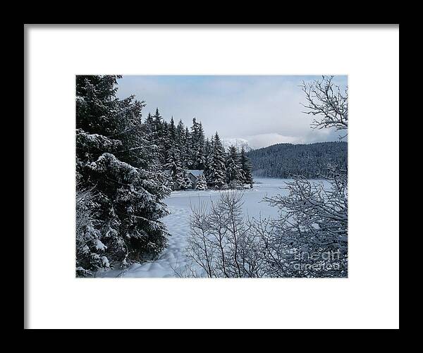 #alaska #juneau #ak #cruise #tours #vacation #peaceful #aukelake #snow #winter #cold #postcard #morning #dawn Framed Print featuring the photograph Postcard-esque by Charles Vice