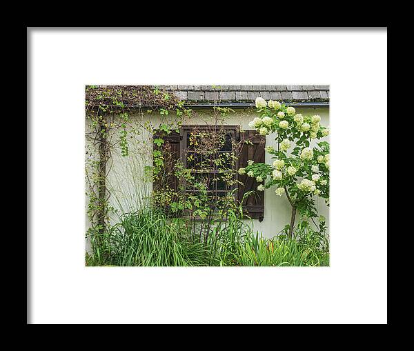 Architecture Framed Print featuring the photograph Potting Shed Window at Chanticleer by Kristia Adams