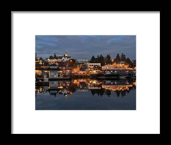 Blue Hour Framed Print featuring the photograph Poulsbo Waterfront Reflections by Jerry Abbott