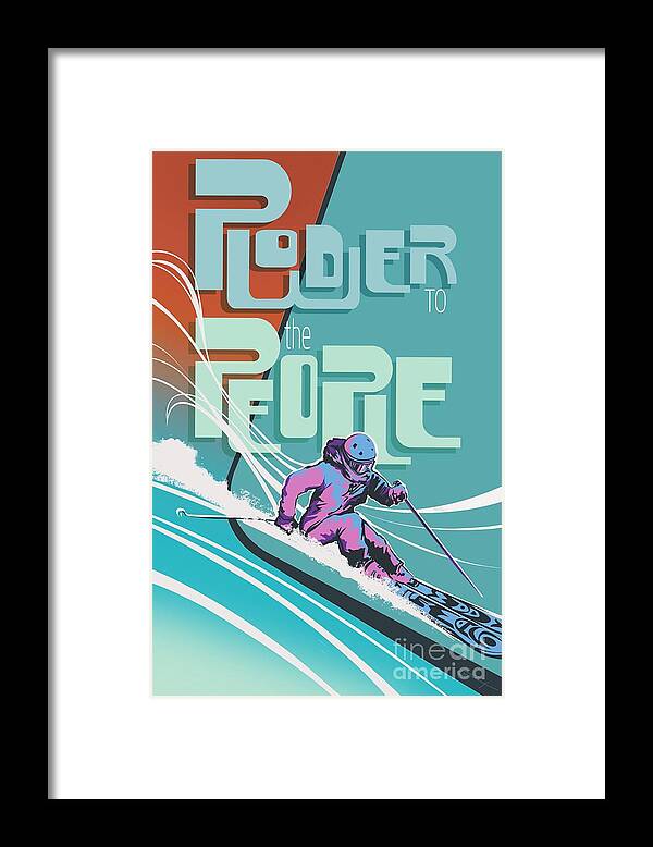 Retro Modern Ski Poster Framed Print featuring the painting Powder To The People 2 by Sassan Filsoof