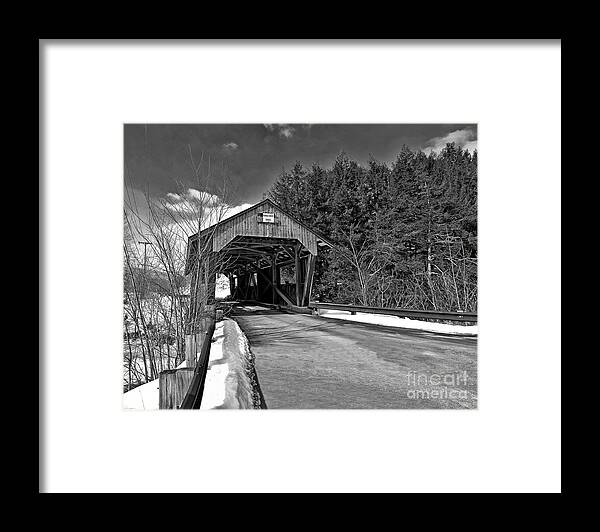 Black And White Framed Print featuring the photograph Powerhouse Covered Bridge by Steve Brown
