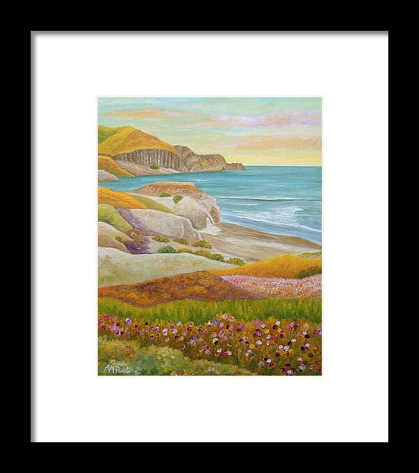 Wild Flowers Framed Print featuring the painting Prairie By The Sea by Angeles M Pomata