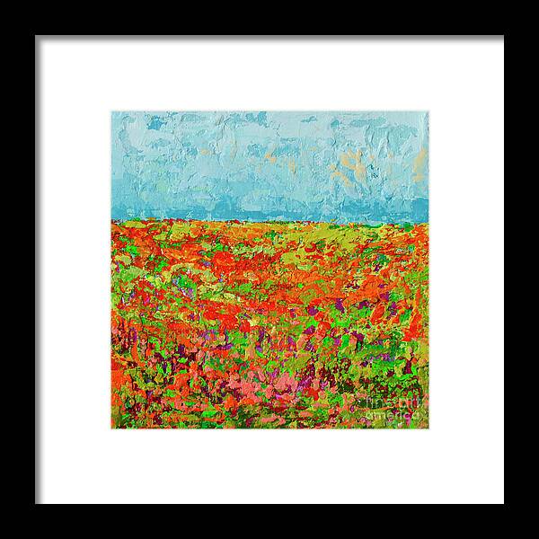 Sky Painting Framed Print featuring the painting Prairie of WildFlower Field - Modern Impressionist Artwork by Patricia Awapara
