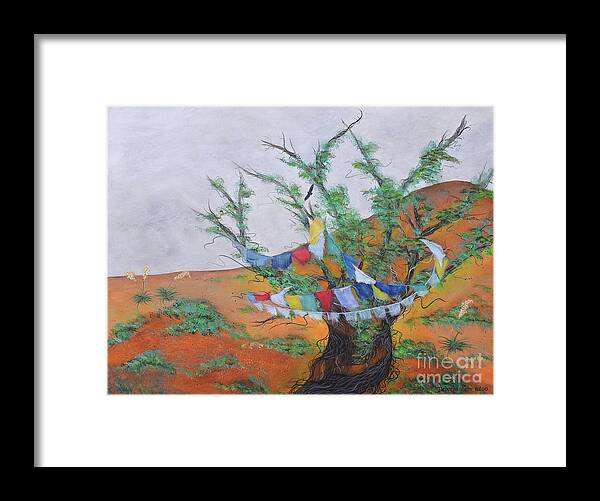 Sacred Art Painting Framed Print featuring the painting Prayer Flags by Deborha Kerr