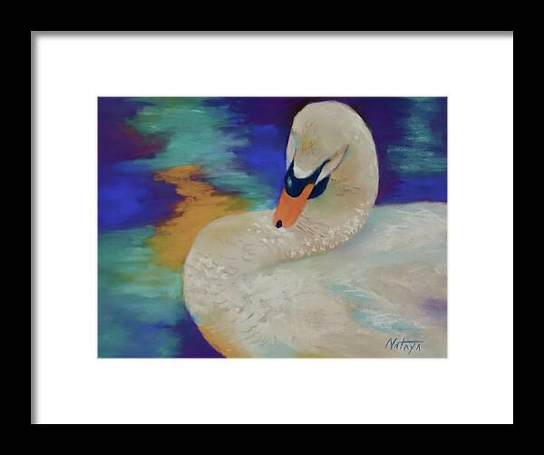 Swan Framed Print featuring the pastel Preening Swan by Nataya Crow