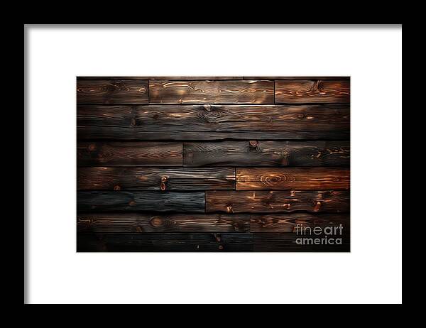 Wood Framed Print featuring the painting premium Dark wooden background or texture with natural pattern, collection by N Akkash