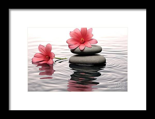 Zen Framed Print featuring the painting Premium Zen / Spa Stones With Flowers by N Akkash