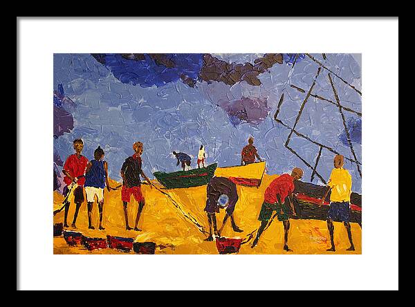African Art Framed Print featuring the painting Preparing For The Catch by Tarizai Munsvhenga