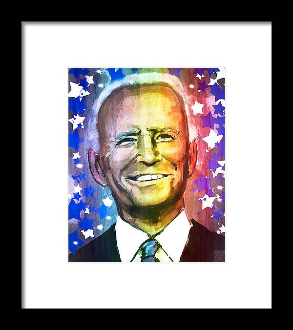 Biden Framed Print featuring the mixed media President Biden - Rainbow by Eileen Backman