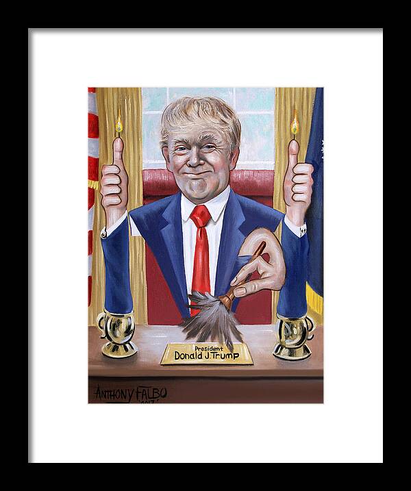 President Donald J Trump Framed Print featuring the painting President Donald J Trump, Not Politically Correct by Anthony Falbo