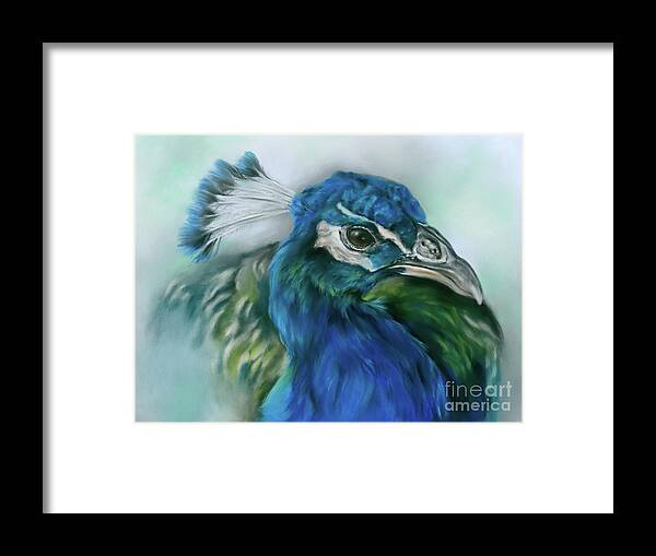 Bird Framed Print featuring the painting Pretty Peacock Bird Portrait by MM Anderson