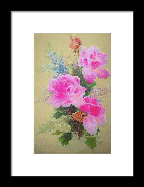 Pretty Pink Roses Framed Print featuring the drawing Pretty Pink Roses by Cathy Anderson