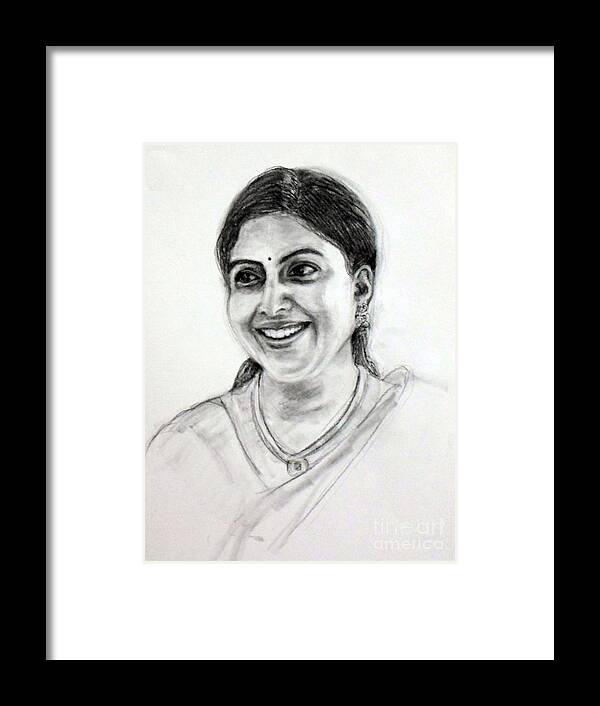 Portrait Framed Print featuring the drawing Pretty smile by Asha Sudhaker Shenoy