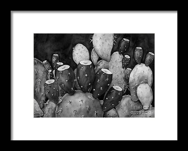 Cactus Framed Print featuring the painting Prickly Pear in Black and White by Hailey E Herrera