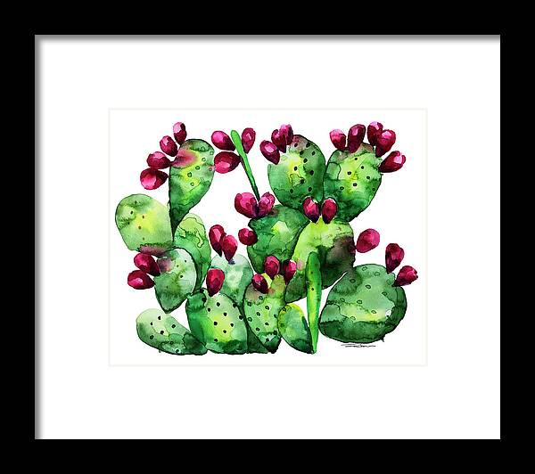 Prickly Pear Print Framed Print featuring the painting Prickly, Prickly Pear by Roleen Senic
